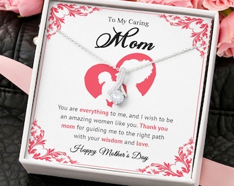 To My Caring Mom, You Are Everything to Me Alluring Beauty Ribbon Necklace, Mom Birthday Gift, Sentimental Message Card Jewelry for Mother