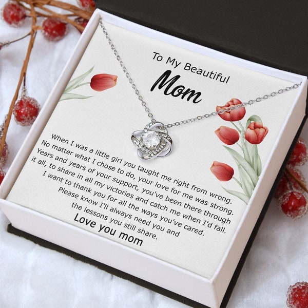 To My Beautiful Mom From Daughter Love Knot Necklace, Mother Jewelry with Meaningful Card, Mother Daughter Necklace, Mother's Day Gift