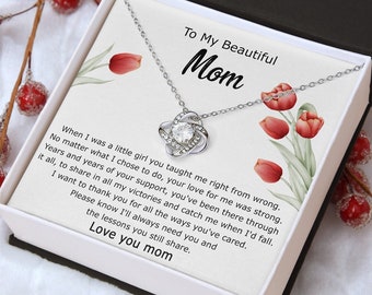 To My Beautiful Mom From Daughter Love Knot Necklace, Mother Jewelry with Meaningful Card, Mother Daughter Necklace, Mother's Day Gift