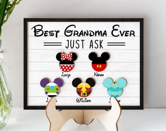 Gepersonaliseerde Disney beste moeder oma ooit houten bord, aangepaste Disney-personages teken, Moederdag cadeau-ideeën, verjaardagscadeau moeder oma