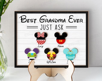 Personalized Disney Best Mom Grandma Ever Wooden Sign, Custom Disney Characters Sign, Mother's Day Gift Ideas, Birthday gift Mom Grandma