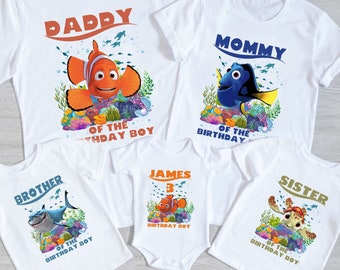 Chemise d'anniversaire Le Monde de Nemo, T-shirt Le Monde de Nemo, Chemise d'anniversaire de famille Le Monde de Nemo, Cadeau de 1er anniversaire, Chemise familiale personnalisée assortie
