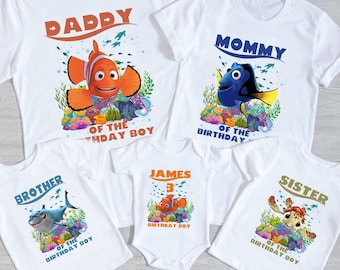 Chemise d'anniversaire Le Monde de Nemo, T-shirt Le Monde de Nemo, Chemise d'anniversaire de famille Le Monde de Nemo, Cadeau de 1er anniversaire, Chemise familiale personnalisée assortie