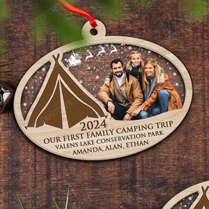 Personalized Family Camping Christmas Acrylic and Wood Ornament, Custom Photo Christmas Ornament, Gift For Family, Keepsake Ornament 2024