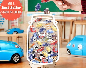 Personalized Disney Pixar Cars Reward Jar for Kids, Lightning Mcqueen Reward Jar For Teacher, Back to school Gift, Colorful Classroom Decor