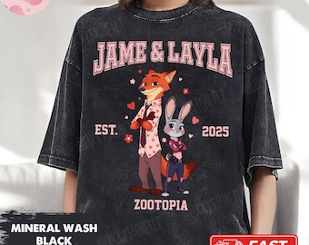 Custom Name Zootopia Valentine Shirt, Nick Wilde & Judy Hopps Disney Shirt, Cute Couple Gift, Funny Romantic Movie Gift for Couples And Fans