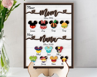 Personalized Disney First Mom Now Grandma Wooden Sign, Custom Disney Characters Sign, Mother's Day Gift Ideas, Birthday gift Mom Grandma