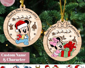 Personalized Disney Baby's First Ornament 2 Layer Wooden Ornament, Custom Name Baby Ornament , Gift For Kid, Funny Christmas Ornament 2024