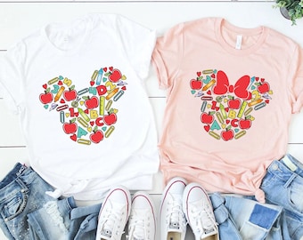 Ritorno a scuola Camicia per bambini, Camicia Disney Kindergarten First Grade, ABCD Kindergarten Tee, Camicia per insegnanti Trendy Apple, Buon primo giorno di scuola