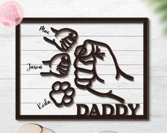 Personalized Fist Bump Dad Kids Pet Wooden Sign, Girl Dad Boy Dad Sign, Birthday Gift, Father's Day Gift for Cat Dad, Gift Idea for Dog Dad