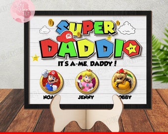 Personalized Funny Super Daddio Mommio Sign, Custom Kids Photo Sign, New Fathers Day Gift For Gamer Daddy Pawpaw Husband, Dad Birthday Gift