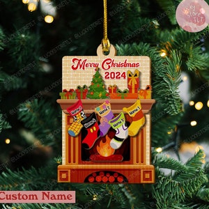 Personalized Disney Family Socks Christmas Wood Ornament, Custom Family Name Ornament 2024, Disney Character Ornament, Disneyland Keepsake