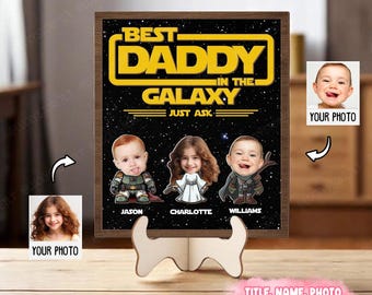 Personalisierte Foto Star Wars und Kinder Name Holzschild, Best Dad im Galaxy Zeichen, ich bin ihr Vater Zeichen, Star Wars Vatertagsgeschenk 2025