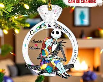 Personalized Jack & Sally Christmas Ornament 2025, Custom Disney Couple Ornament, Engaged or Wedding Gift, Unique Keepsake Gift for Couples