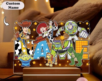 Personalized Night Light Custom Name Gift, Disney Pixar Toy Story Night Light, Disney Family Toy Story Room Decor,  Birthday Gift For Kids