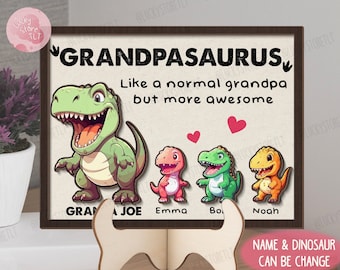 Personalized Grandpasaurus with Grandkidsaurus Sign, Custom Dinosaur Grandkids Sign, Funny Father's Day Gift Ideas, Birthday gift Daddy Papa