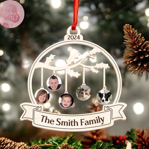 Personalized Face Family Christmas Acrylic and Wood Ornament, Custom Photo Family Christmas Ornament, Gift For Family, Keepsake Ornament