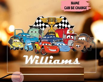 Personalized Night Light Custom Name Gift, Disney Cars Night Light, Disney Gifts, Custom Name Lightning McQueen Tow Mater Led Lamp,Kids Name
