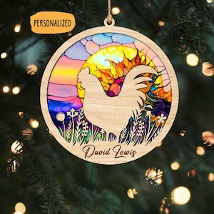 Personalized family name with Rooster Suncatcher decorations, Personalized Farm Suncatcher, Farm Decoration, Gifts for favorite chickens