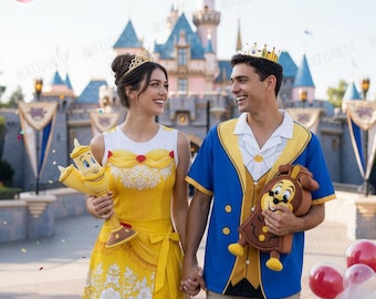 Personalized Beauty and the Beast Couple Outfit, Belle Princess Tennis Dress & Beast Hawaiian Shirt, Disney Couple Costume, Disneyland Trip