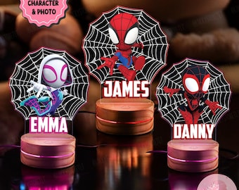 Personalized Spidey and His Amazing Friends Night Light, Custom Name Spiderman Family, Spidey Xmas 2025 Night Light, Birthday Gift For Kids