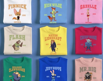 Zootopia Character Sweatshirt, Disney Cartoon 2025, Retro Animal Hoodie, Nick Wilde Judy Hopps Finnick Flash Tee, Funny Movie Gift for Fans