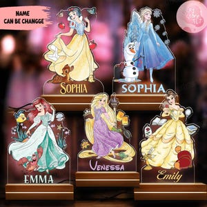 Personalized Night Light Disney Kids Custom Name Gift, Custom Disney Princess Gift For Girl, Kids Name Birthday Gift, All Character Led Lamp