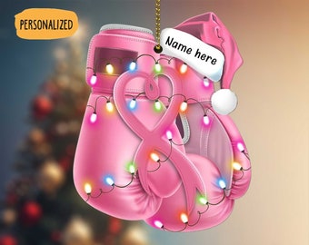 Rosa Boxhandschuhe - personalisierte Weihnachtsverzierung - Weihnachtsgeschenke für Brustkrebs-Kämpfer - Boxen Frauen, Weihnachtsgeschenk Boxclub