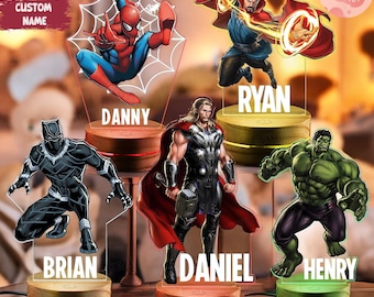 Personalized Superhero Character Night Light, Custom Name Spiderman Family, Character Face Led Lamp, 2025 Night Light,Birthday Gift For Kids