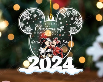 Personalized Mickey Minnie Christmas Ornament, Custom Engaged Couple Christmas ornament,Disney Couple Wedding Gift, Disney Gift For Couple