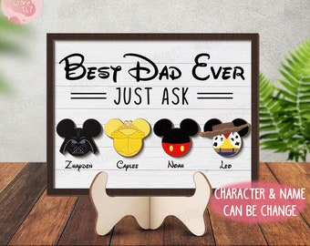 Personalized Disney Best Dad Granddad Ever Wooden Sign, Custom Disney Characters Sign, Father's Day Gift Ideas, Birthday gift Daddy Papa