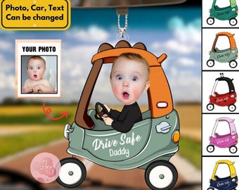 Enfeite de carro personalizado com foto, "Dirija com segurança, papai", decoração para carro, presente para o pai, dirija com segurança, enfeite para carro, presentes para o papai