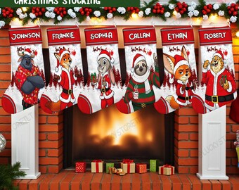 Calcetín navideño personalizado de Zootopia 2025, con nombre y personaje personalizados, regalo de Disney, Nick Wilde y Judy Hopps para niños y familia.