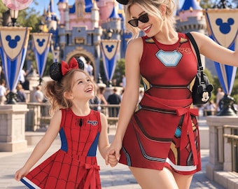 Personalized Mommy and Me Superhero Dress, Spider Man & Iron Man Matching Outfit, Marvel Disneyland Trip Costume, Mother Daughter Hero Dress