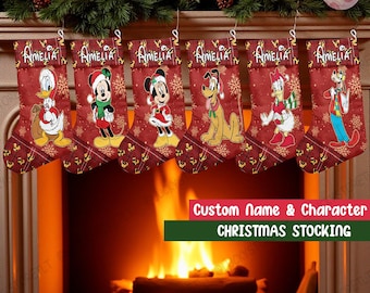 Personalized Mickey & Friends Christmas Stocking, Custom Holiday Stockings with Minnie Daisy Pluto Goofy, Disney Family Christmas Gifts 2025