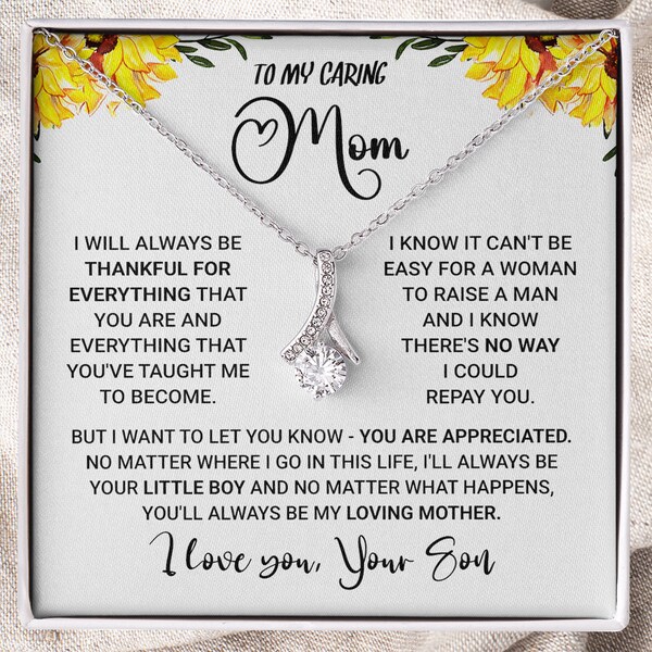 To My Caring Mom I Love You Eternal Hope Necklace, Special Gift For Mom From Son, Sentimental Message Card Jewelry for Mother's Day Gift