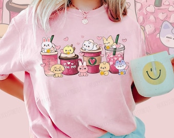 Stray Kids Valentine Latte Shirt, SKZOO Chibi Characters Sweatshirt, Music Lover Valentine Gift, Bang Chan, Han, Changbin, Hyunjin, Lee Know