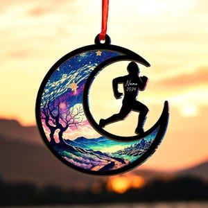 Personalized Runner Suncatcher ornament, Cross Country Christmas, Custom Athlete Christmas Gift, Gift for Running Lover, Triathlete Gift