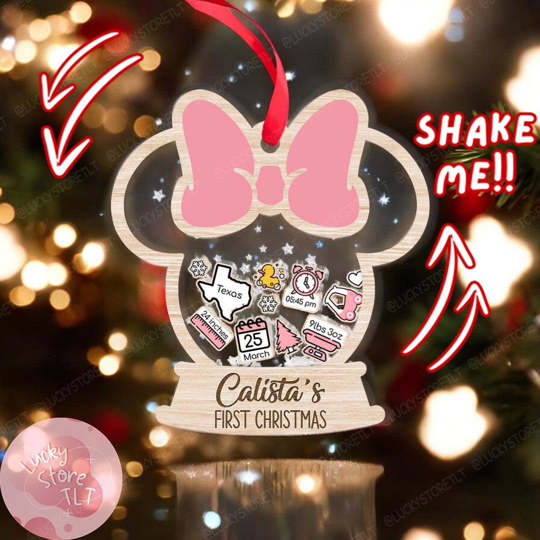 Personalized Baby's First Christmas Shaker Ornament, Minnie Mouse ...