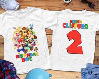 Custom Personalize Super Mario Birthday Shirt, Super Mario Family shirts, Bowser Mario Yoshi Peach Toad, Custom Super Mario Birthday T-Shirt