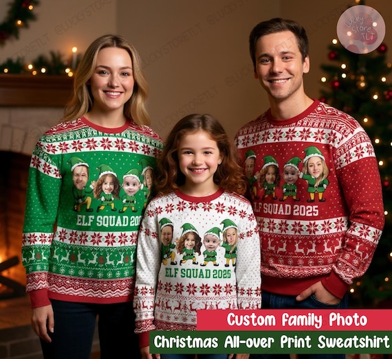 パーソナライズされたファミリーエルフクリスマスセーター2025