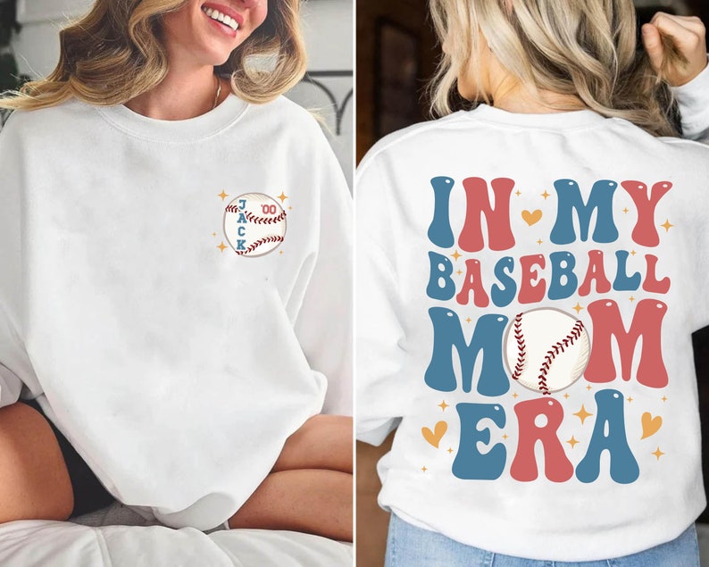 In My Baseball Mom Era 2 Sided Shirt, Custom Baseball Mom Shirt, Custom Baseball Numbers shirt, Mother's Day Gift For Baseball Lover image 1