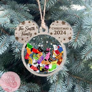 Personalized Disney Family Socks Christmas Shaker Ornament, Custom Family Name Ornament 2024, Disney Character Ornament, Disneyland Keepsake