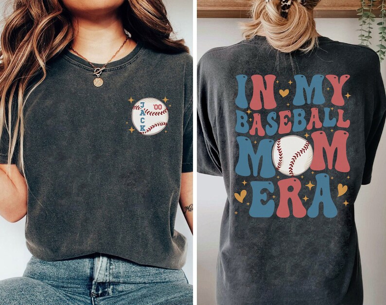 In My Baseball Mom Era 2 Sided Shirt, Custom Baseball Mom Shirt, Custom Baseball Numbers shirt, Mother's Day Gift For Baseball Lover image 2