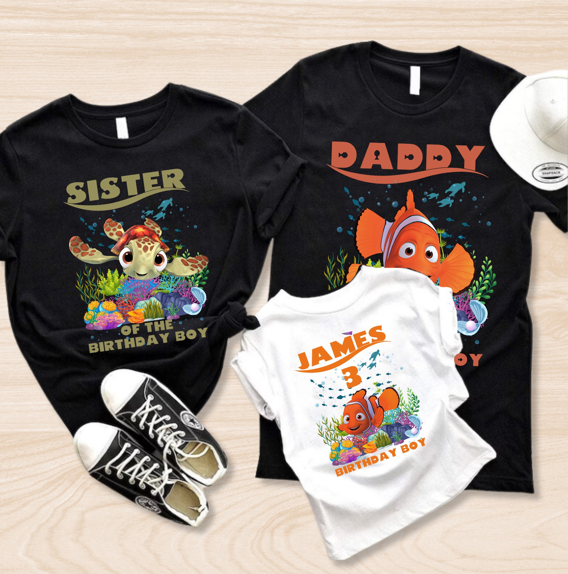 Custom Kid Name Finding Nemo Shirt, Nemo Dory Squirt Bruce