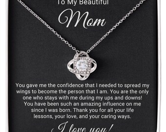 To My Beautiful Mom, Mother Daughter Necklace, Mom Gift, Mother's Day Gift,Daughter Gift,Jewelry for Mom,Anniversary Gift,Love Knot Necklace