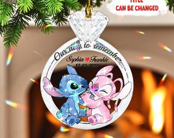 Personalized Stitch & Angel Christmas Ornament 2025, Custom Disney Couple Ornament, Engaged or Wedding Gift, Holiday Keepsake for Couples