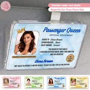 Personlig passagerarprinsessa bilvisirklämma, anpassad foto- och namnskylt för bil, rolig biltillbehör flickvänspresent hagelgevärsförare dokument