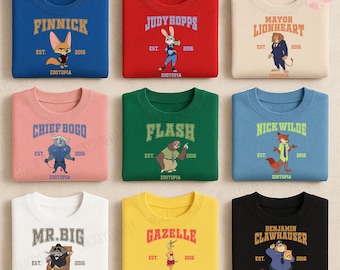 Zootopia Character Sweatshirt, Disney Cartoon 2025, Retro Animal Hoodie, Nick Wilde Judy Hopps Finnick Flash Tee, Funny Movie Gift for Fans