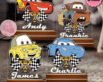 Personalized Night Light Disney Cars Custom Name Gift, Custom Name Cars Movie Night Light, Lightning McQueen Tow Mater, All Character Lamp